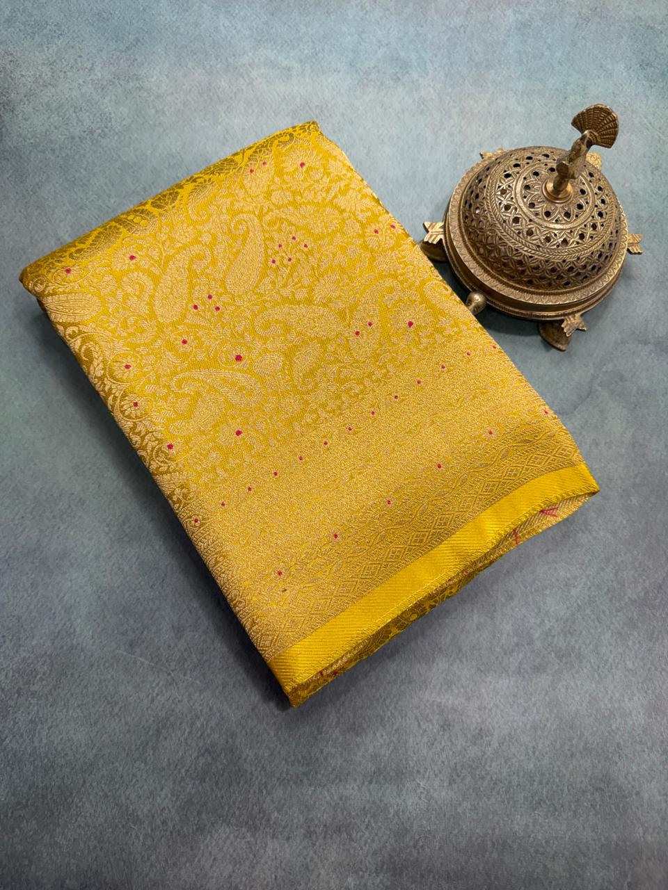 Premium Crepe Brocade Saree with Rich Zari Weaving & Meenakari Work