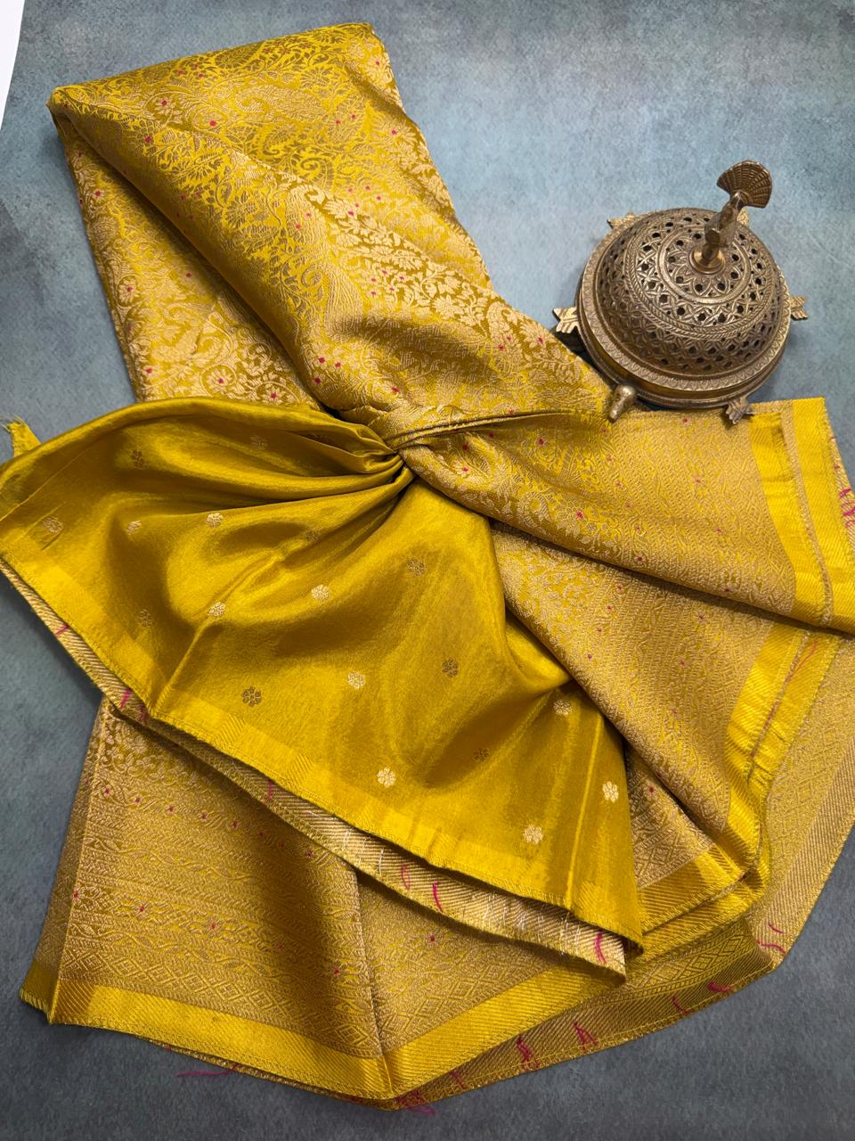 Premium Crepe Brocade Saree with Rich Zari Weaving & Meenakari Work