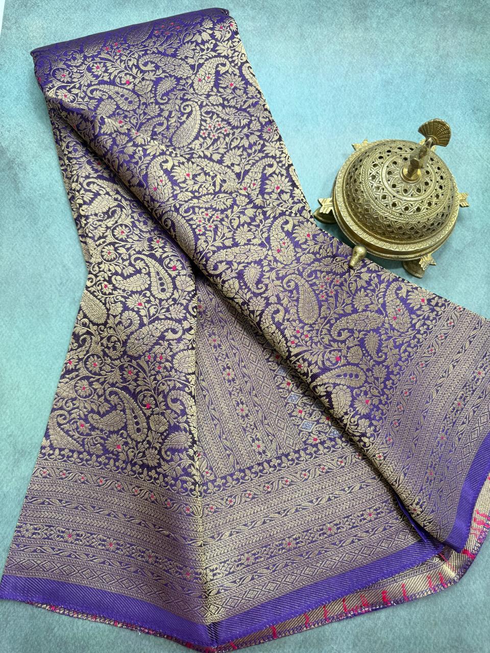 Premium Crepe Brocade Saree with Rich Zari Weaving & Meenakari Work