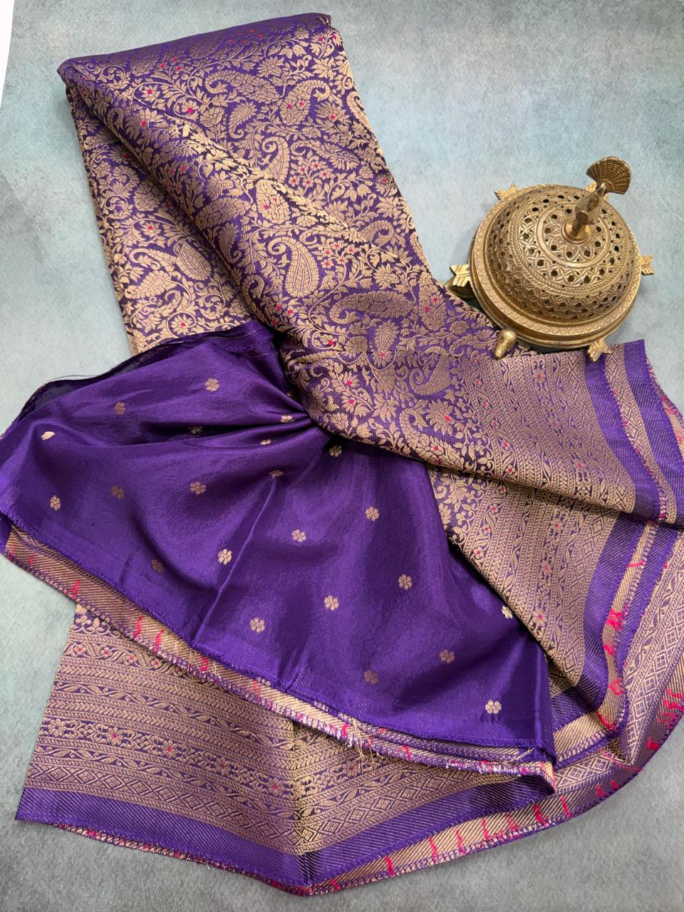Premium Crepe Brocade Saree with Rich Zari Weaving & Meenakari Work