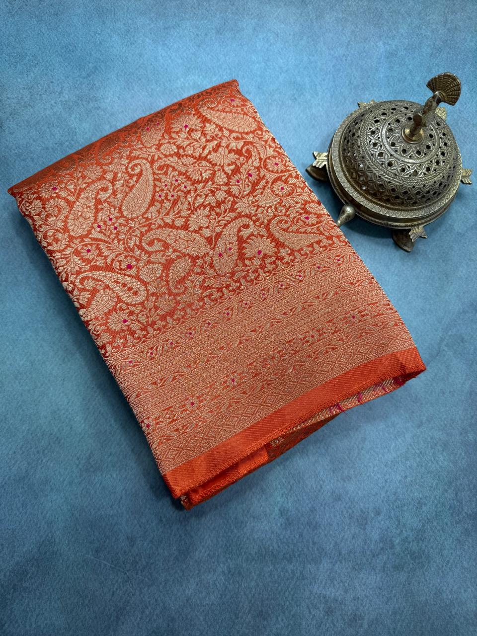Premium Crepe Brocade Saree with Rich Zari Weaving & Meenakari Work