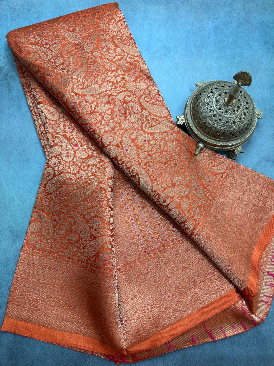 Premium Crepe Brocade Saree with Rich Zari Weaving & Meenakari Work