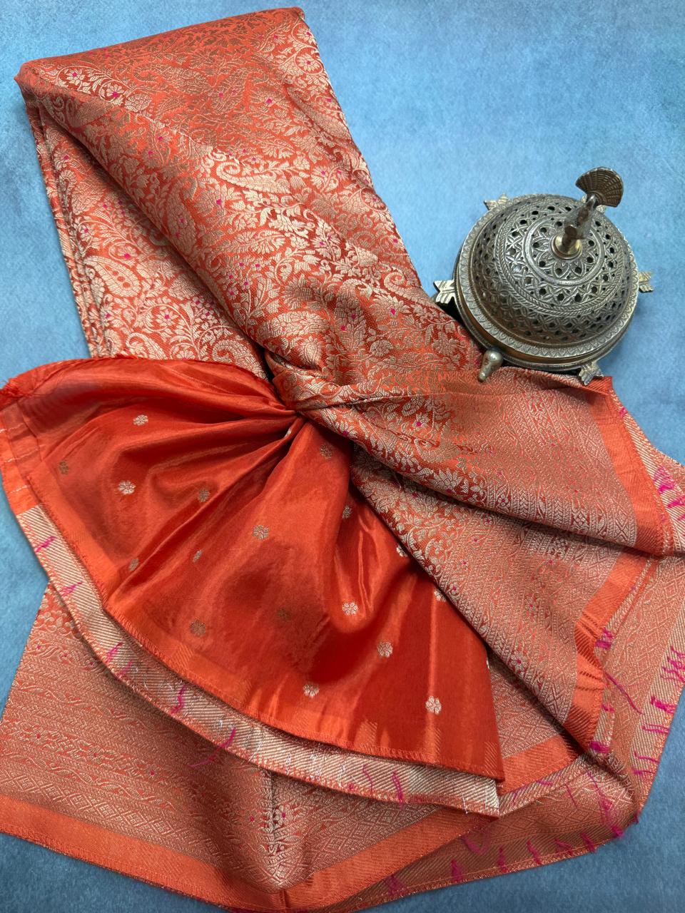 Premium Crepe Brocade Saree with Rich Zari Weaving & Meenakari Work