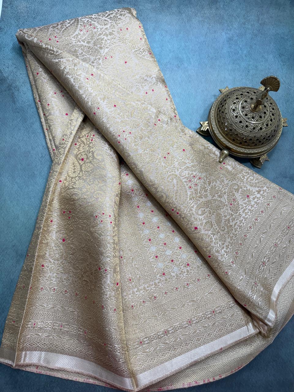 Premium Crepe Brocade Saree with Rich Zari Weaving & Meenakari Work