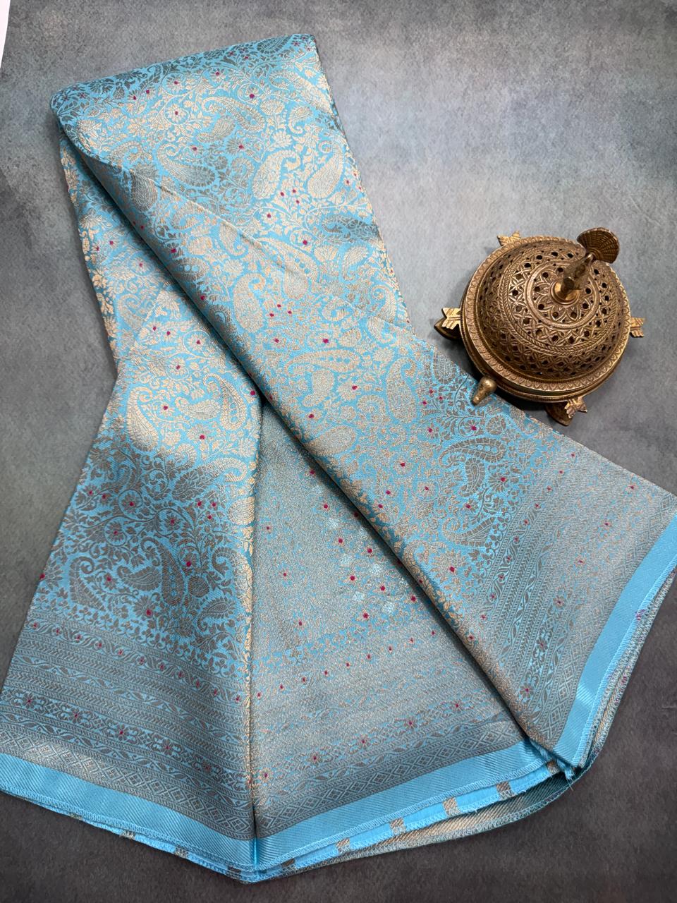 Premium Crepe Brocade Saree with Rich Zari Weaving & Meenakari Work