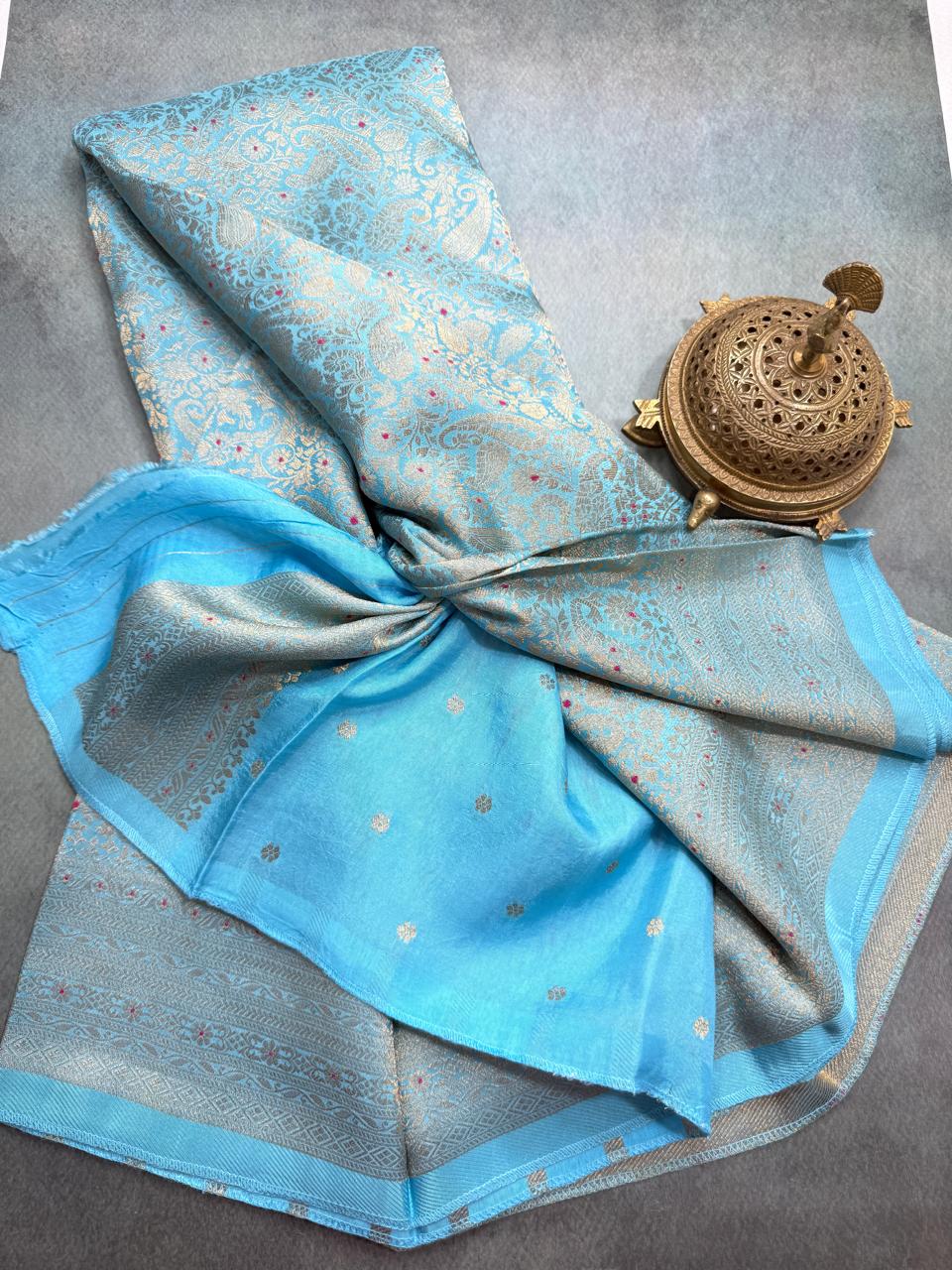 Premium Crepe Brocade Saree with Rich Zari Weaving & Meenakari Work