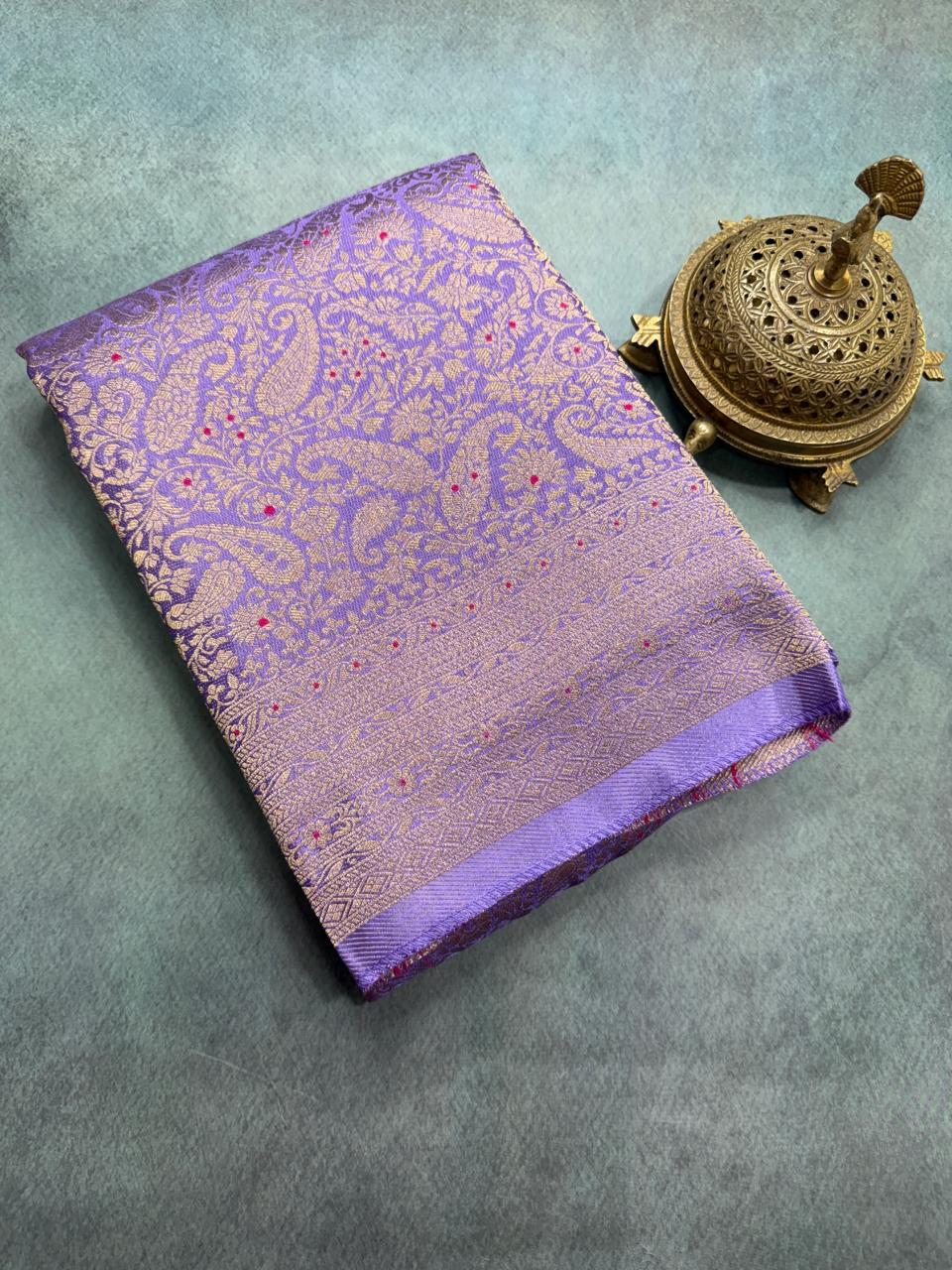 Premium Crepe Brocade Saree with Rich Zari Weaving & Meenakari Work