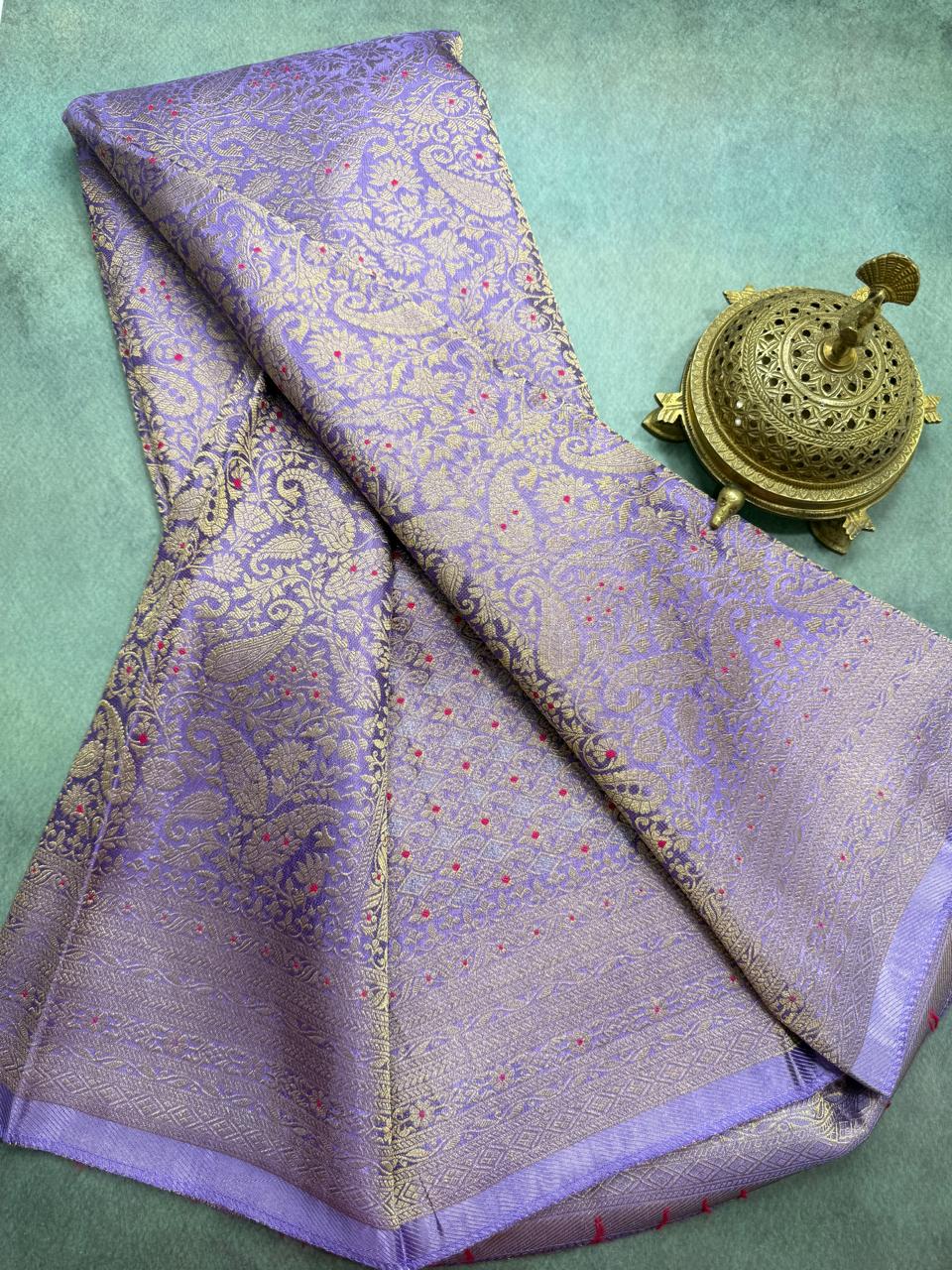 Premium Crepe Brocade Saree with Rich Zari Weaving & Meenakari Work
