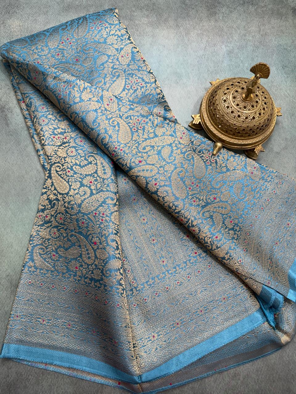 Premium Crepe Brocade Saree with Rich Zari Weaving & Meenakari Work