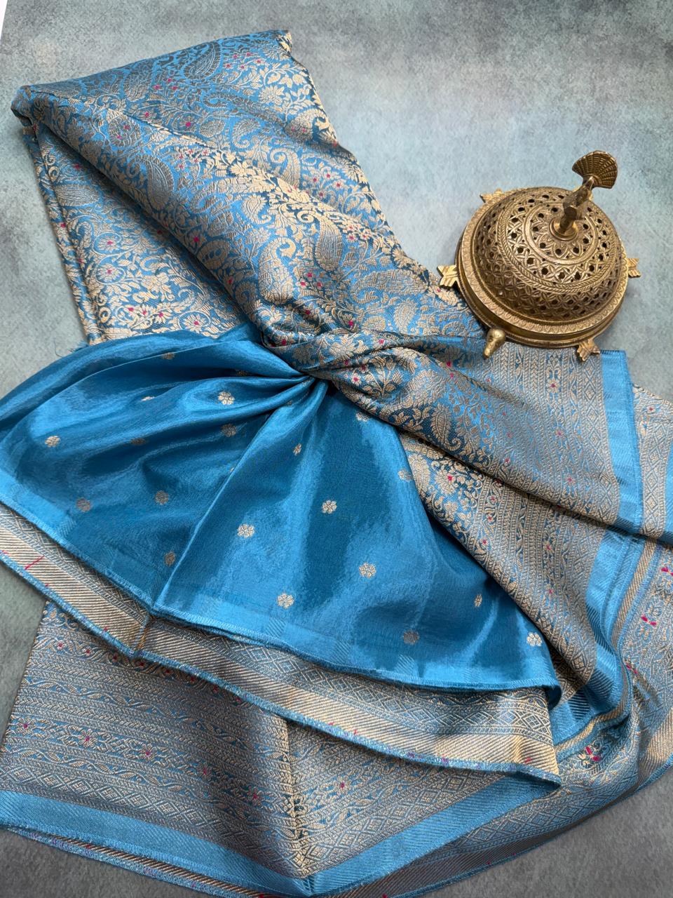Premium Crepe Brocade Saree with Rich Zari Weaving & Meenakari Work
