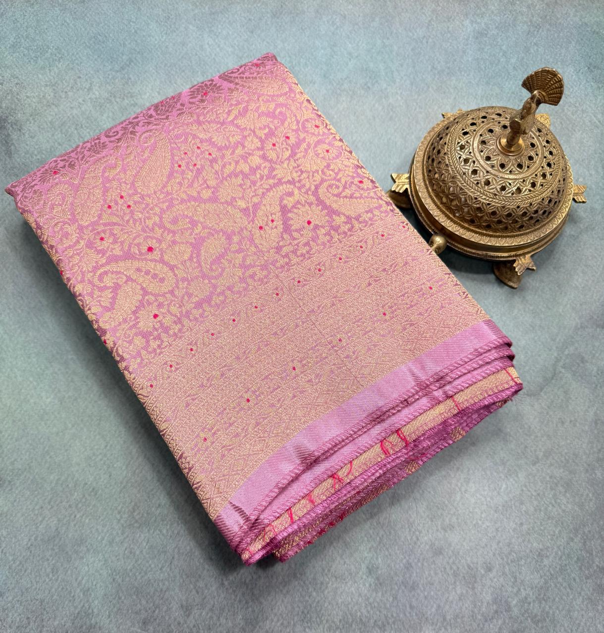Premium Crepe Brocade Saree with Rich Zari Weaving & Meenakari Work
