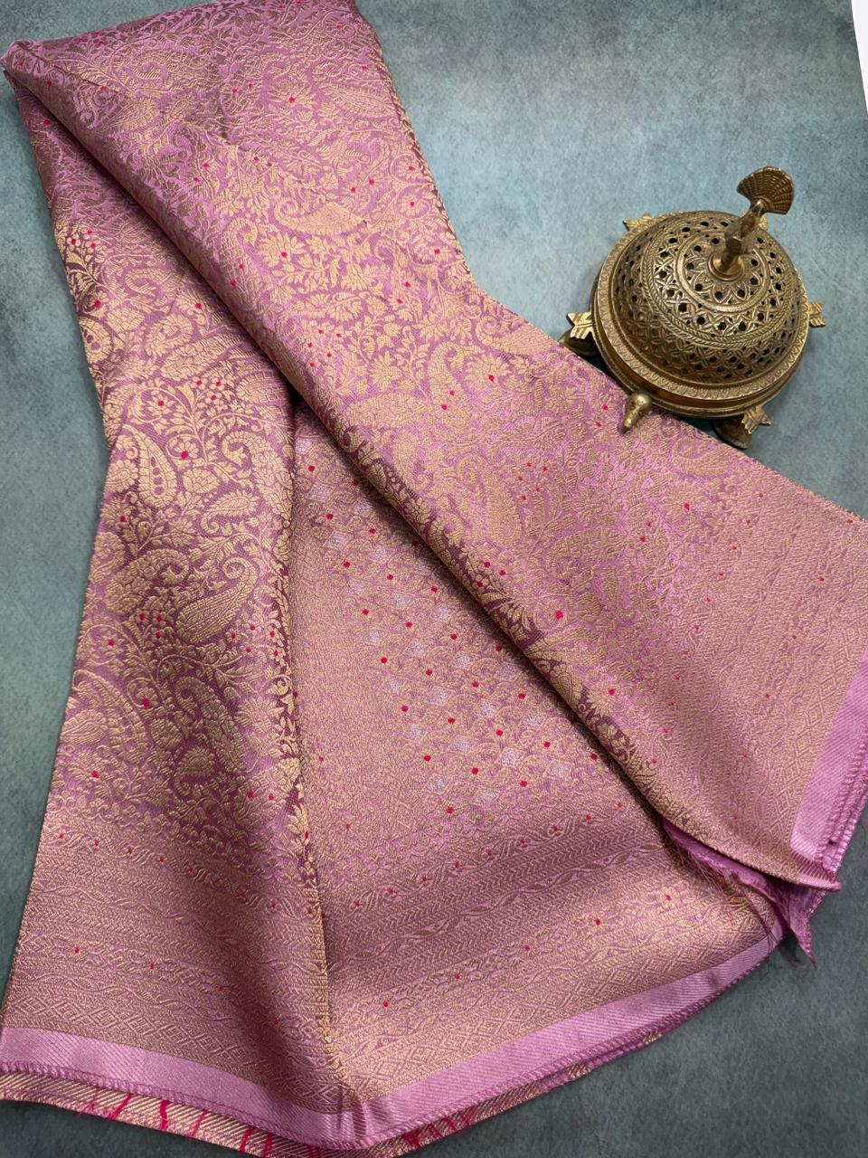 Premium Crepe Brocade Saree with Rich Zari Weaving & Meenakari Work