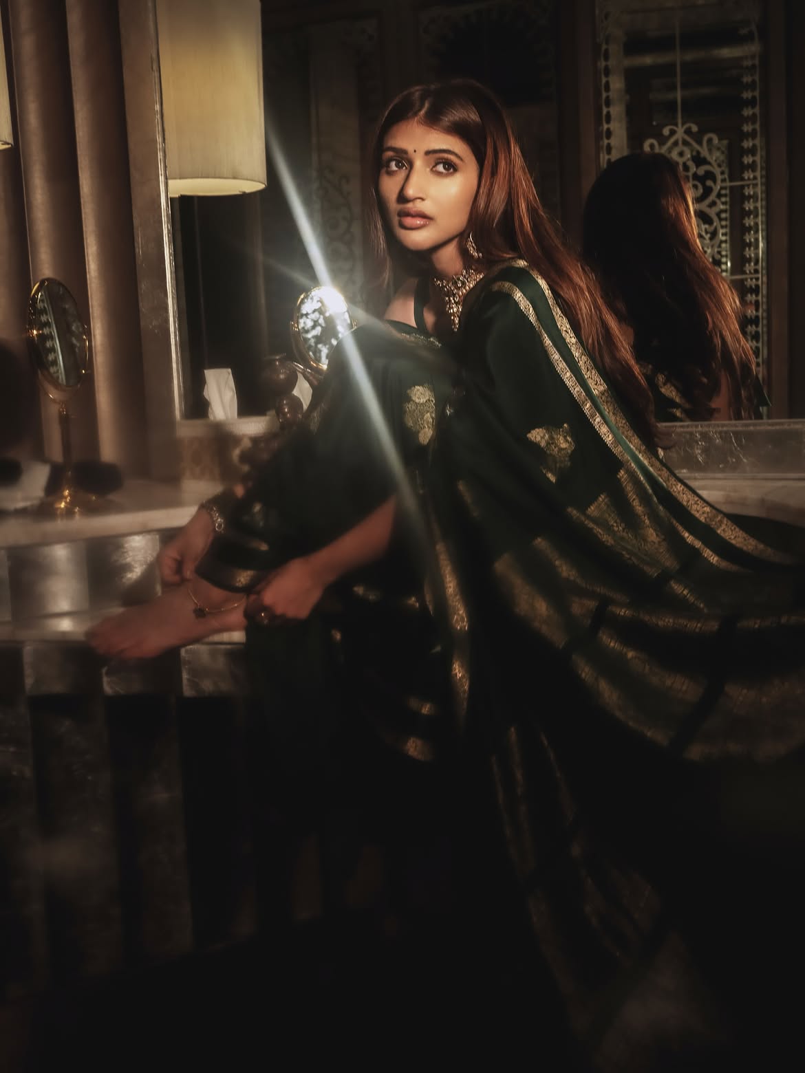 Emerald Dreams in Every Fold @sreeleela 🌱✨ | Soft Kanchipuram Silk Saree