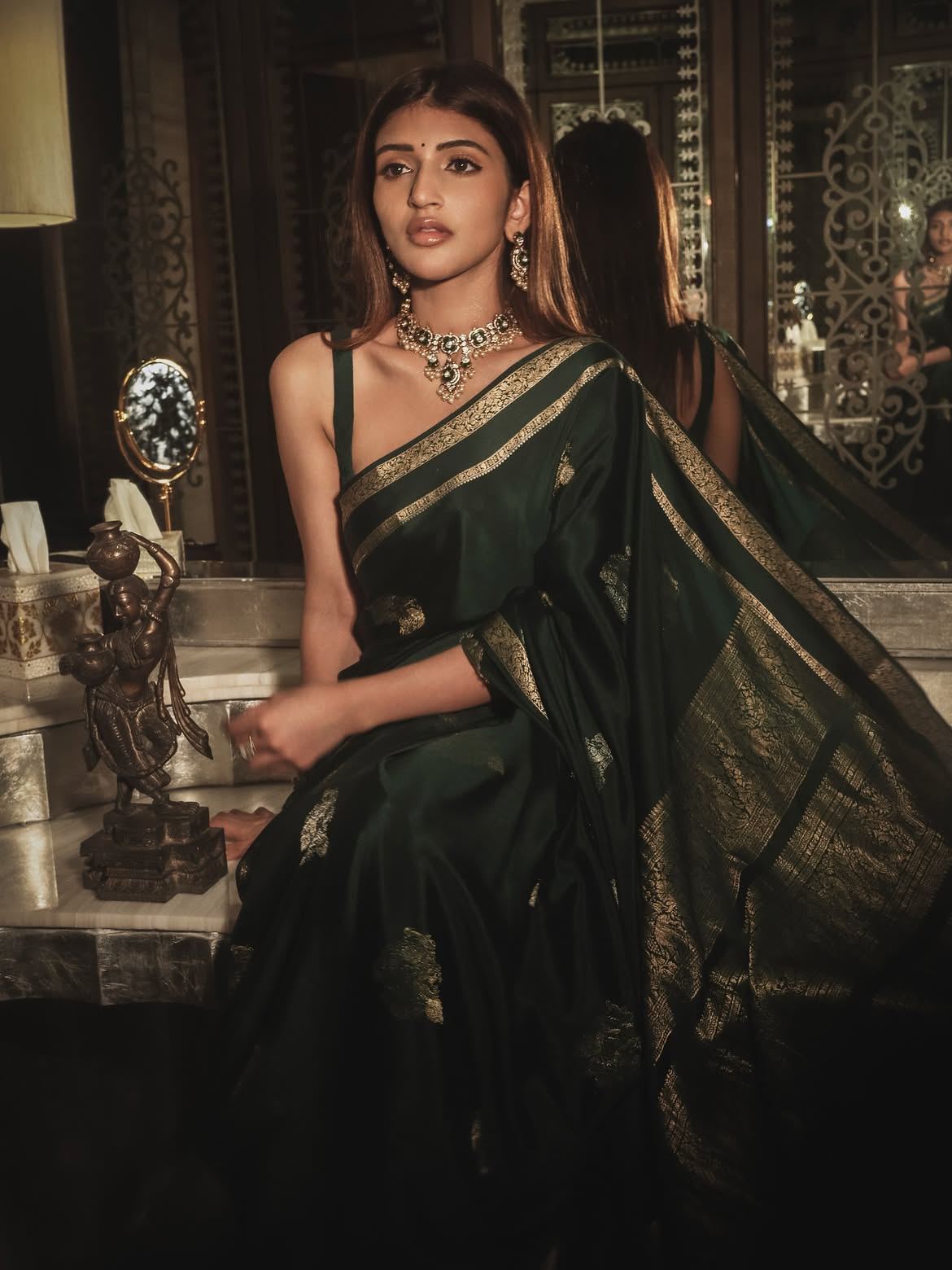 Emerald Dreams in Every Fold @sreeleela 🌱✨ | Soft Kanchipuram Silk Saree
