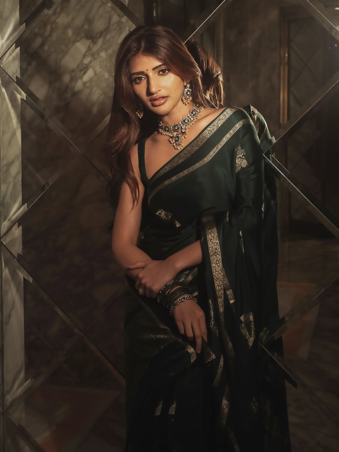 Emerald Dreams in Every Fold @sreeleela 🌱✨ | Soft Kanchipuram Silk Saree