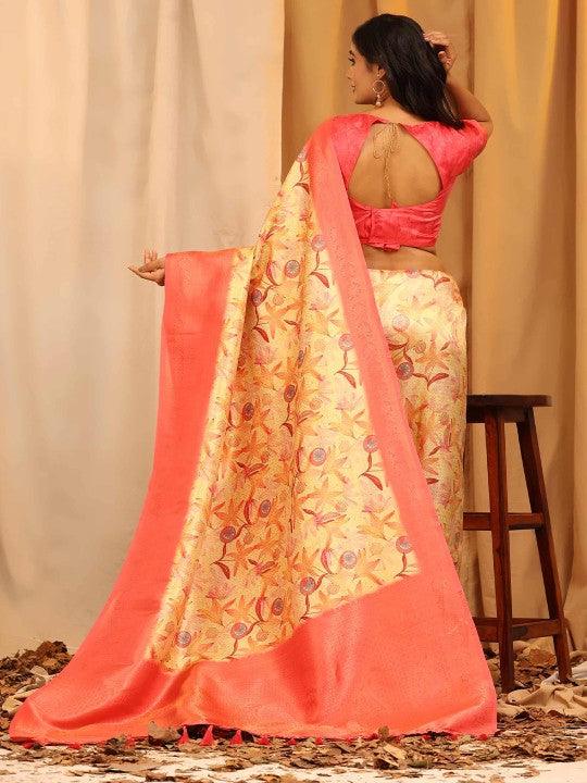 Modern Elegance: Digitally Printed Soft Silk Sarees in Peach