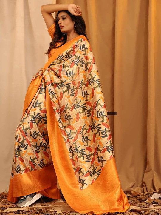 Modern Elegance: Digitally Printed Soft Silk Sarees in Orange