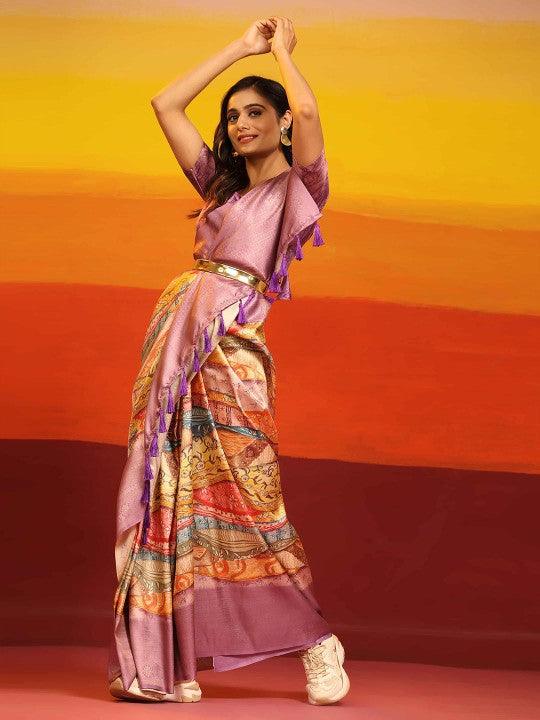 Modern Elegance: Digitally Printed Soft Silk Sarees in Lavender