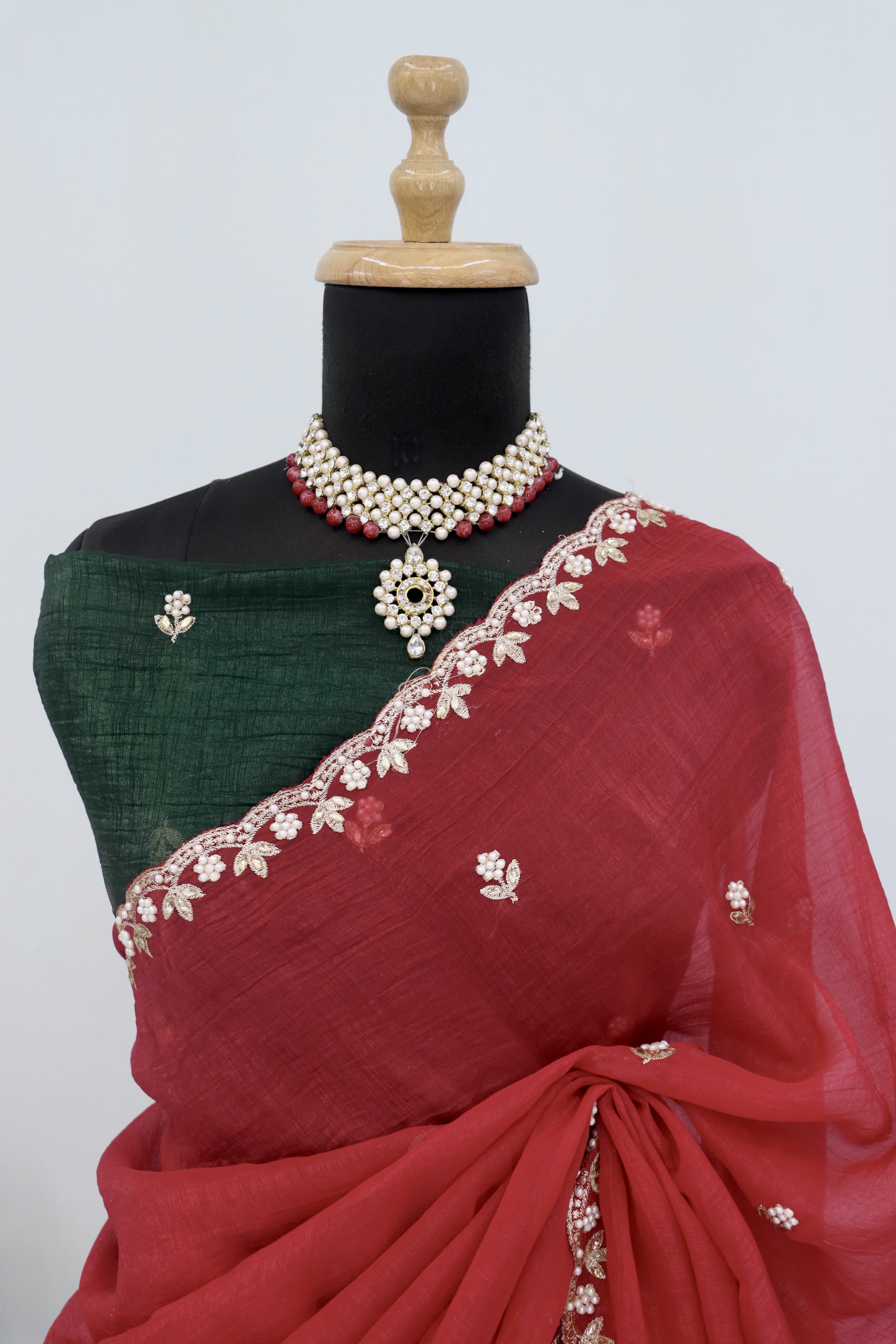 Silken Perfection: Moti Handwork & Contrast Blouse Magic