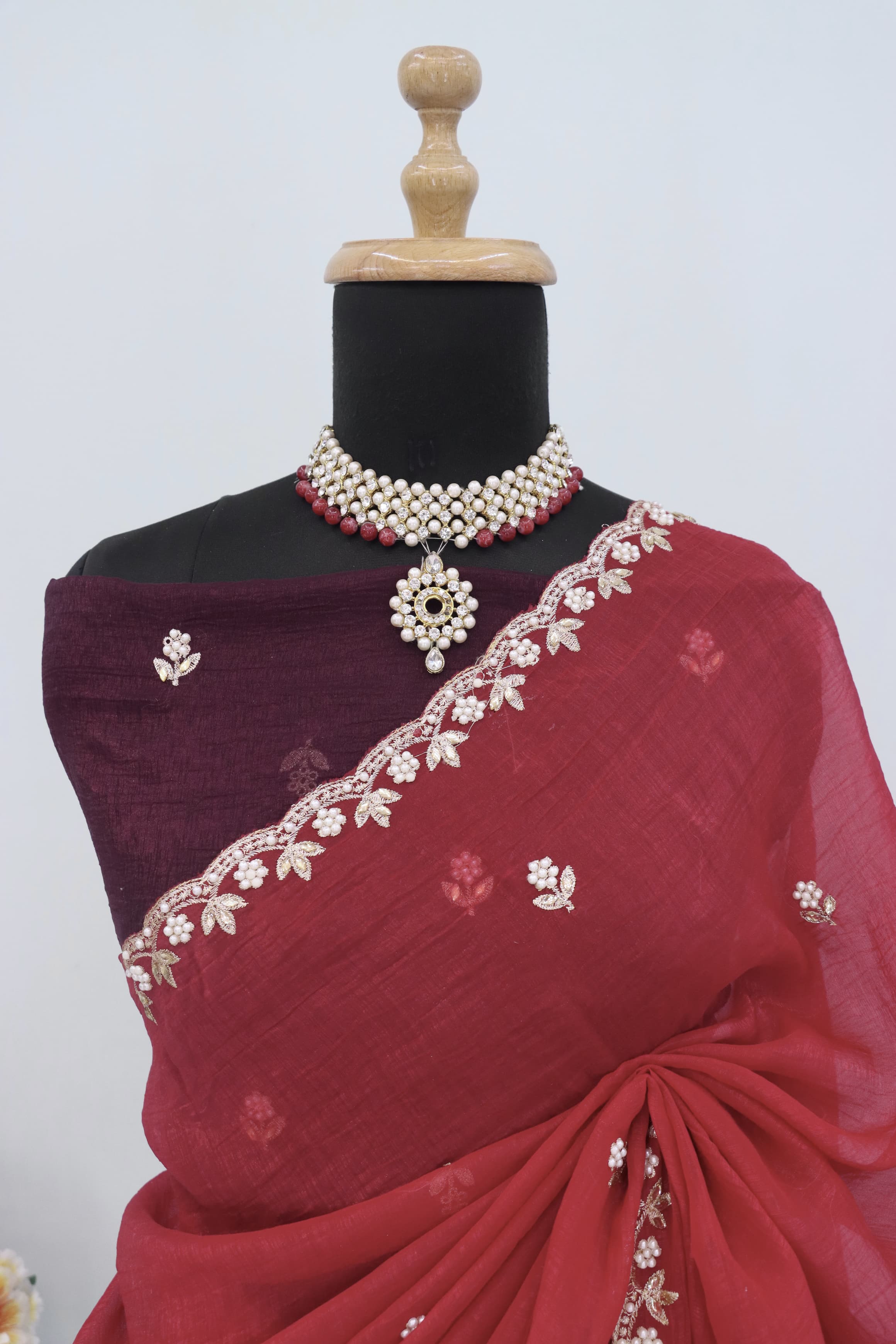 Silken Perfection: Moti Handwork & Contrast Blouse Magic
