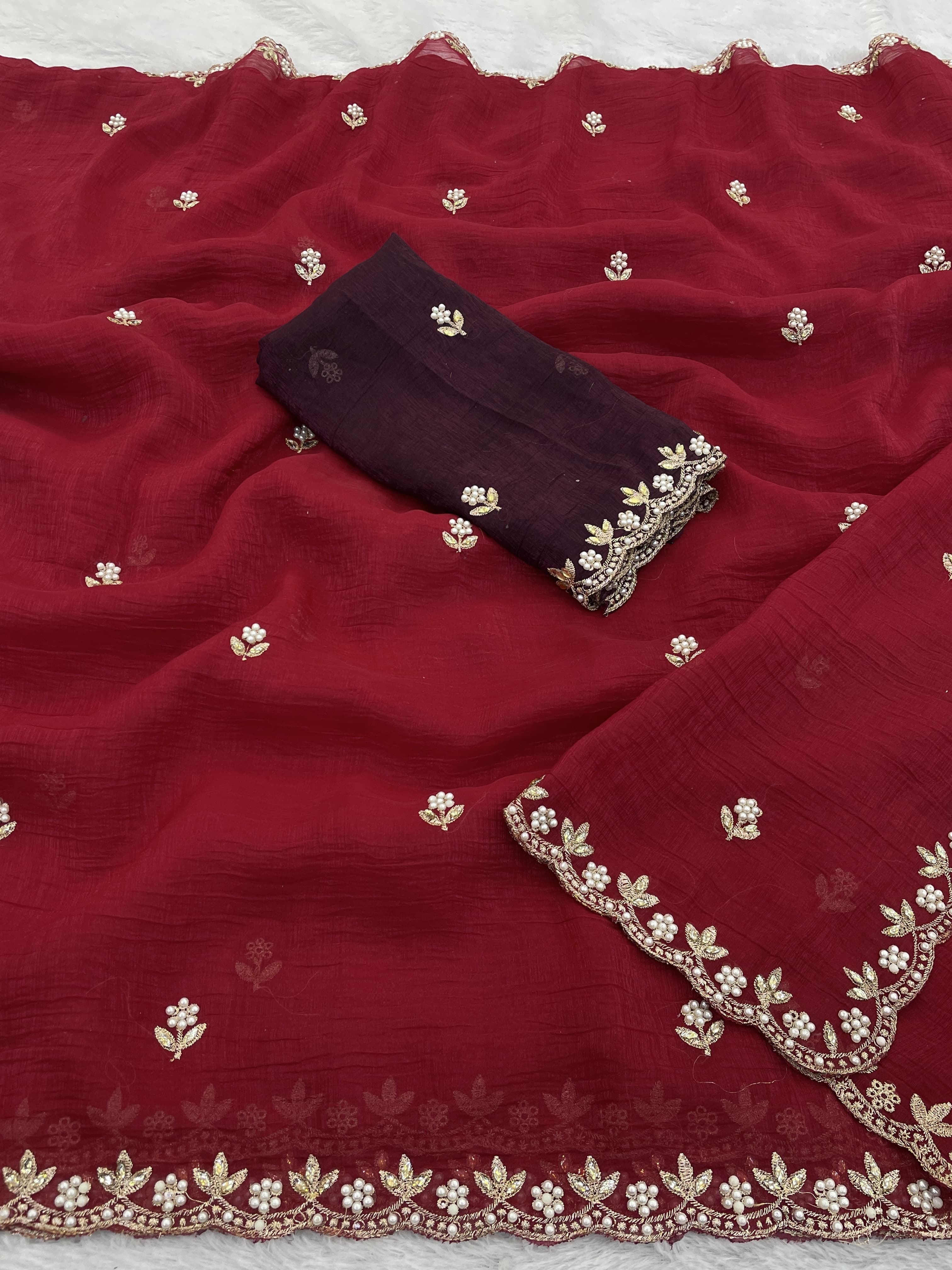 Silken Perfection: Moti Handwork & Contrast Blouse Magic