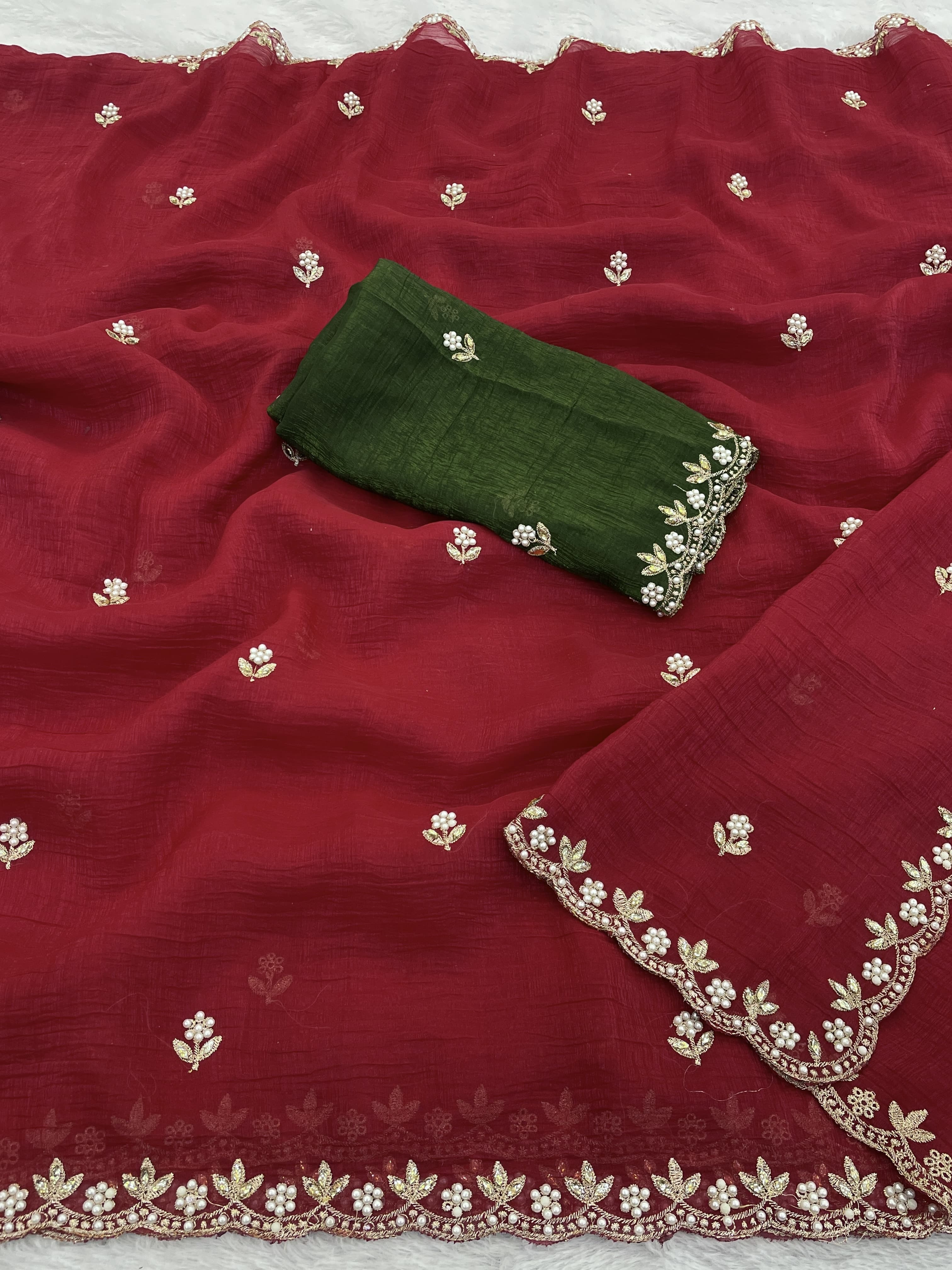 Silken Perfection: Moti Handwork & Contrast Blouse Magic
