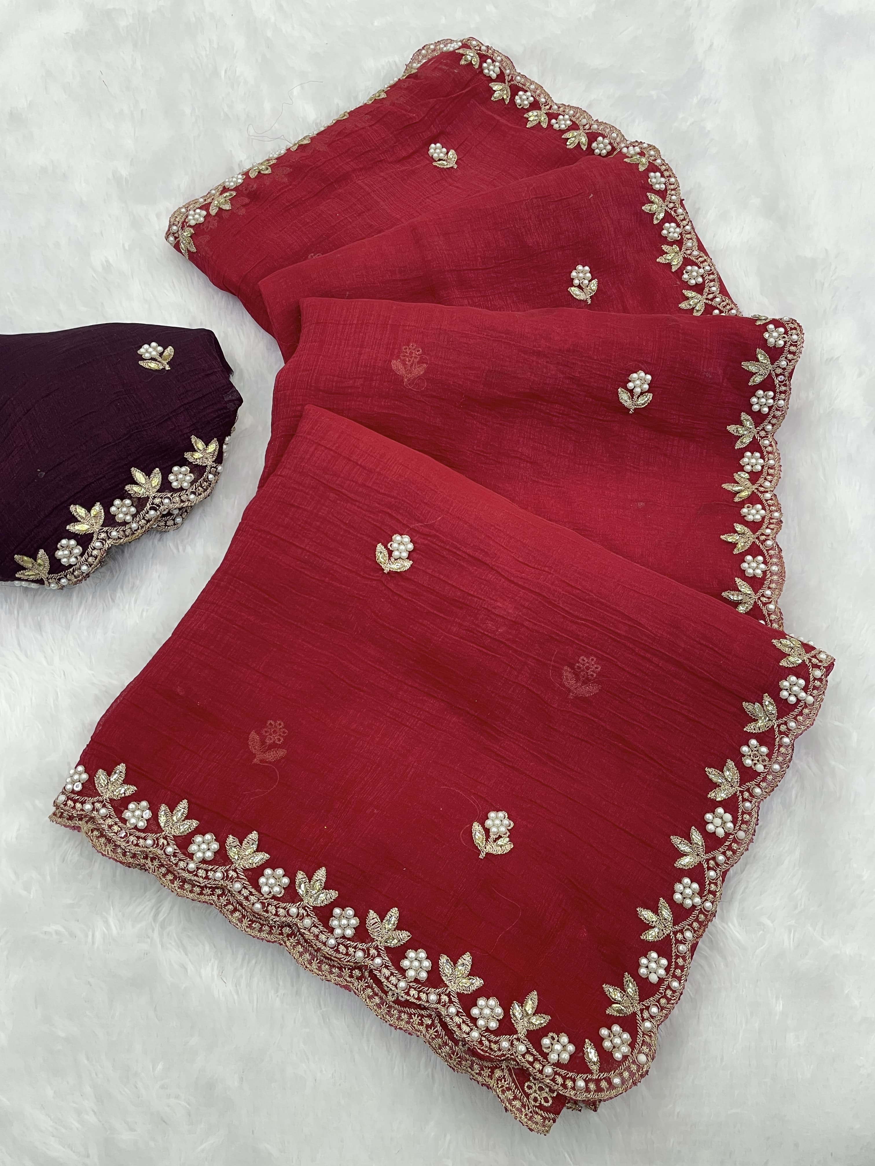 Silken Perfection: Moti Handwork & Contrast Blouse Magic