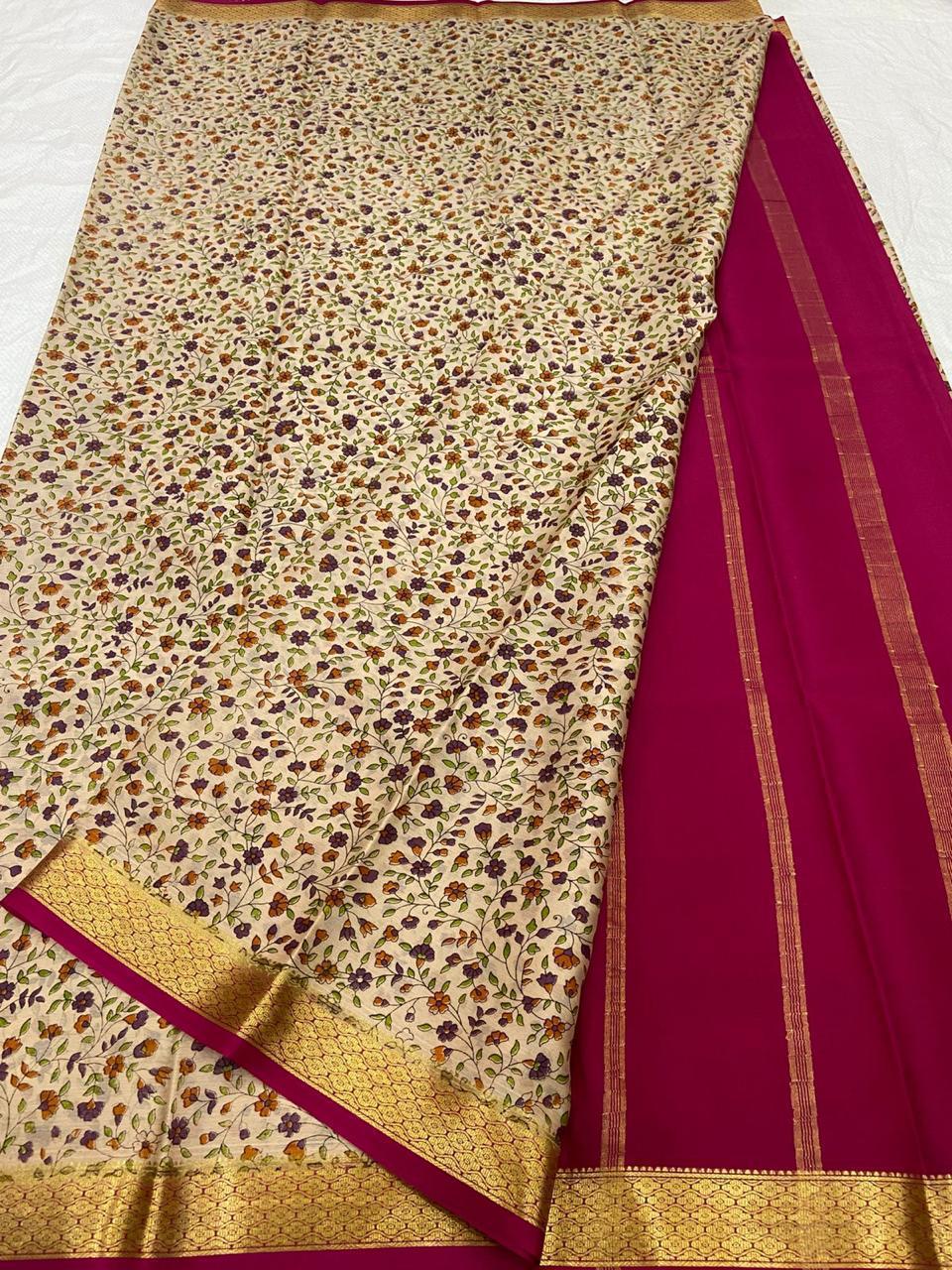 Crepe Silk Sarees – Kalamkari Print & Contrast Look