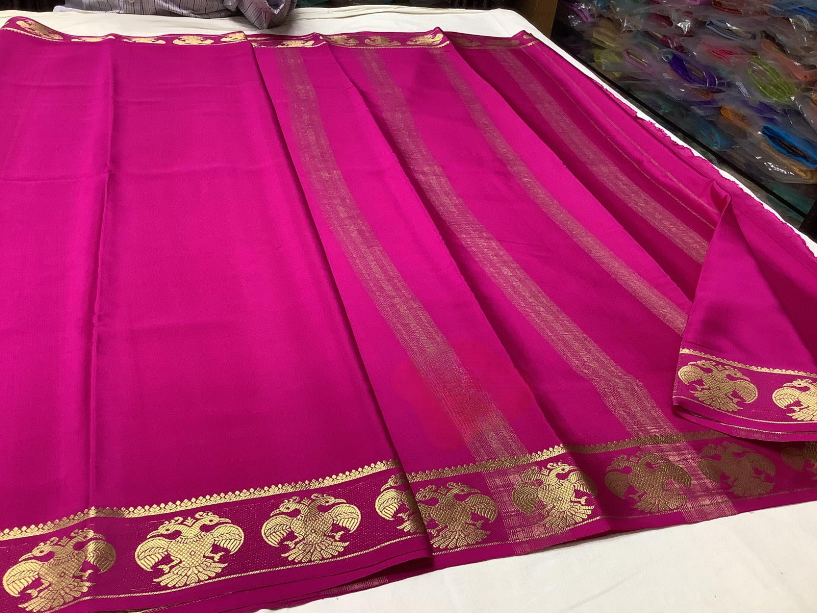 Semi Mysore Silk Saree with Stylish Contrast Color Borders