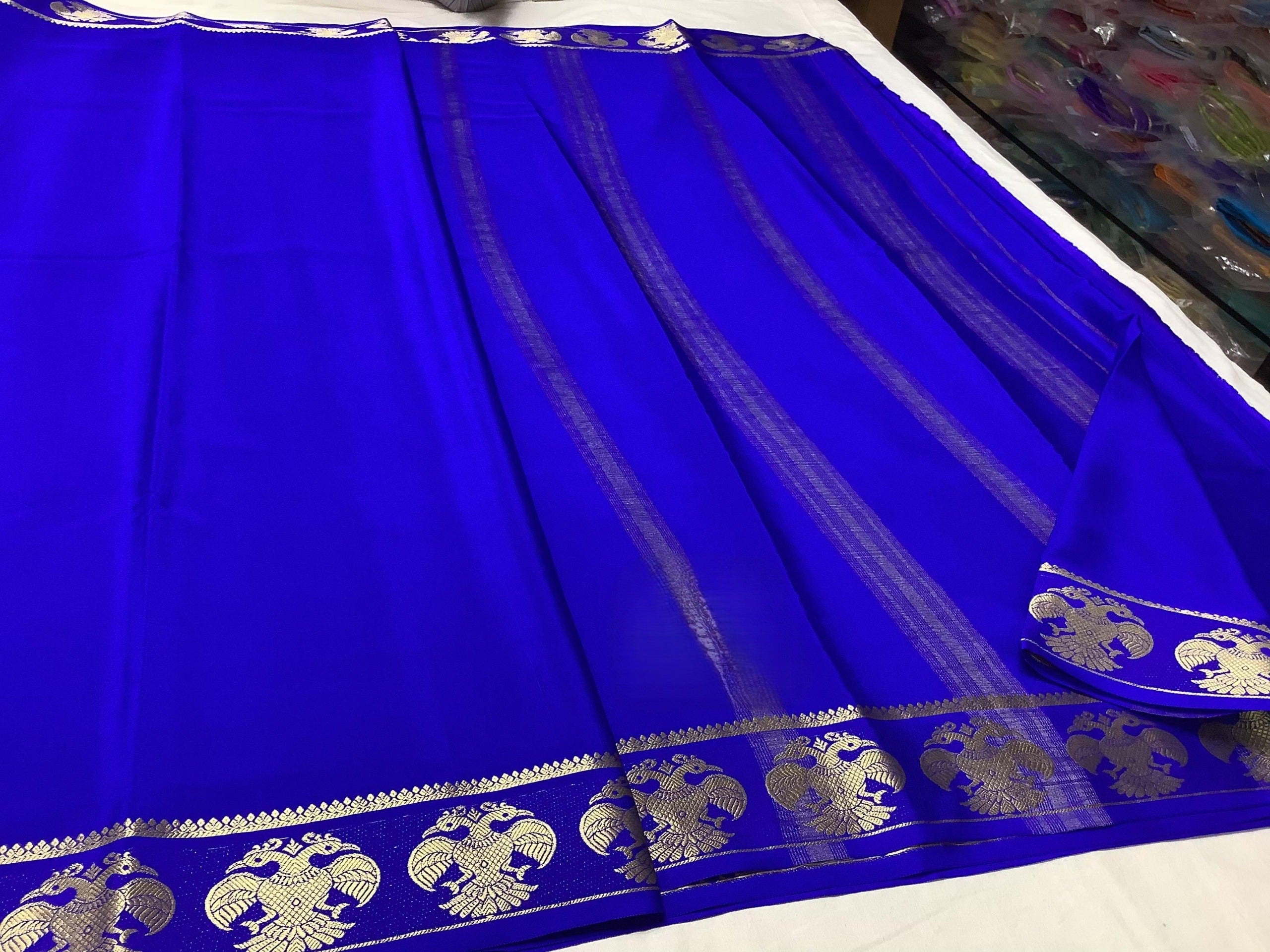 Semi Mysore Silk Saree with Stylish Contrast Color Borders