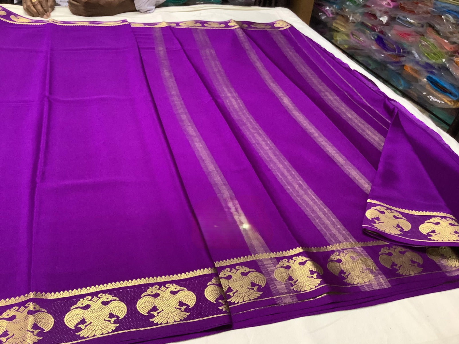 Semi Mysore Silk Saree with Stylish Contrast Color Borders