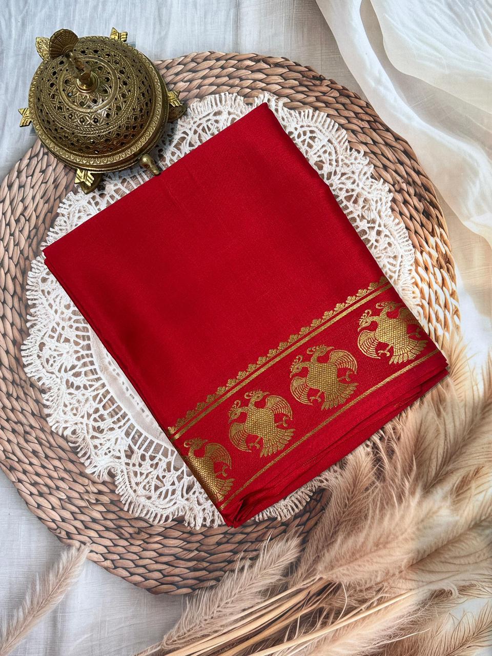 Soft Mysore Silk Sarees – Peacock Lines Border in Beautiful Solid Tones