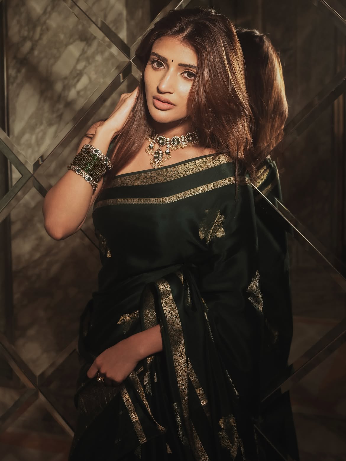 Emerald Dreams in Every Fold @sreeleela 🌱✨ | Soft Kanchipuram Silk Saree