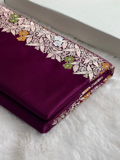 Mashru Silk Banarasi Saree with Rupa Sona Motifs & Scalloped Border