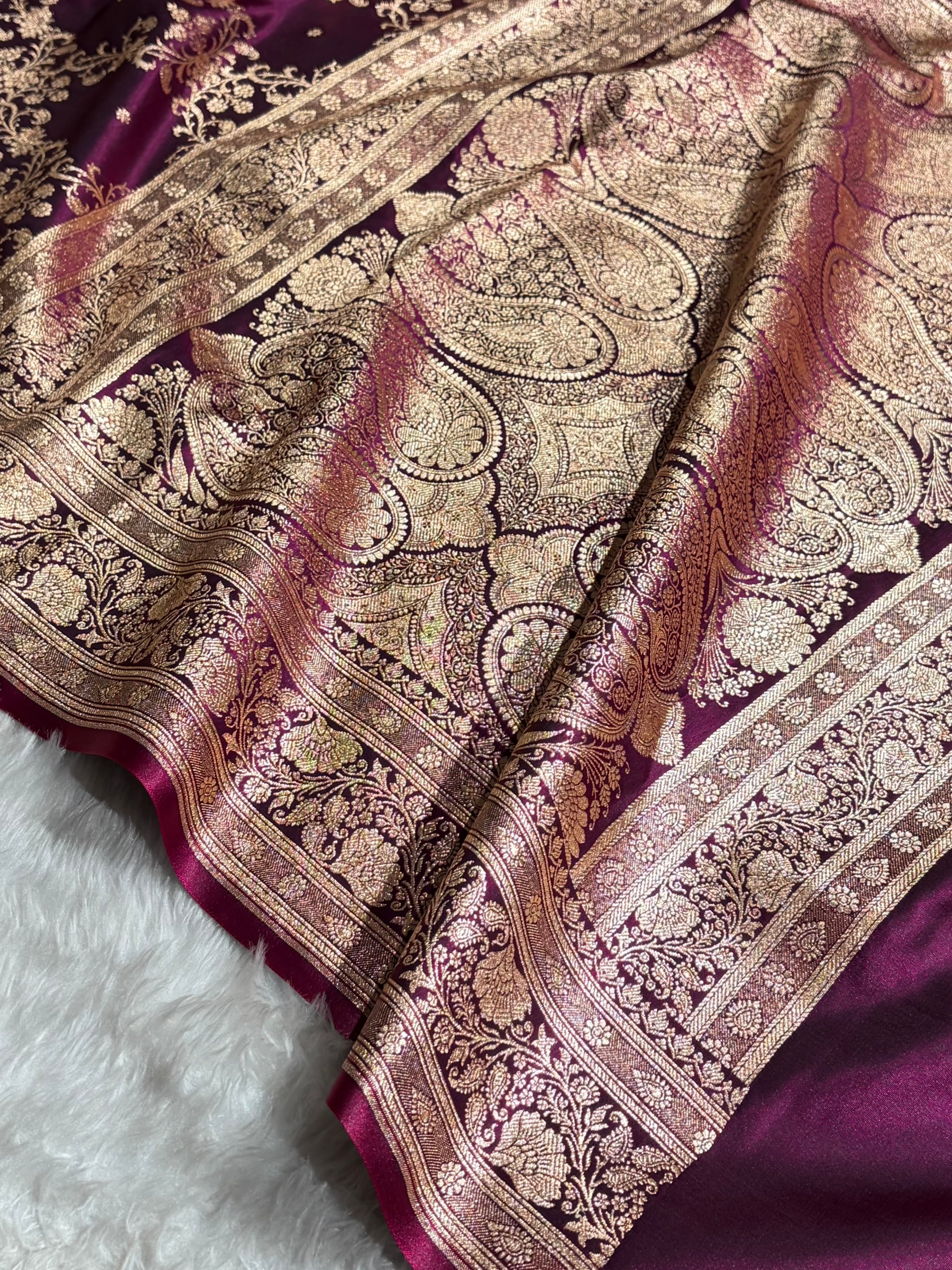 Jaal Pattern Banarasi Satin Silk Saree | Satin Katan Silk Saree by Mysorepattu