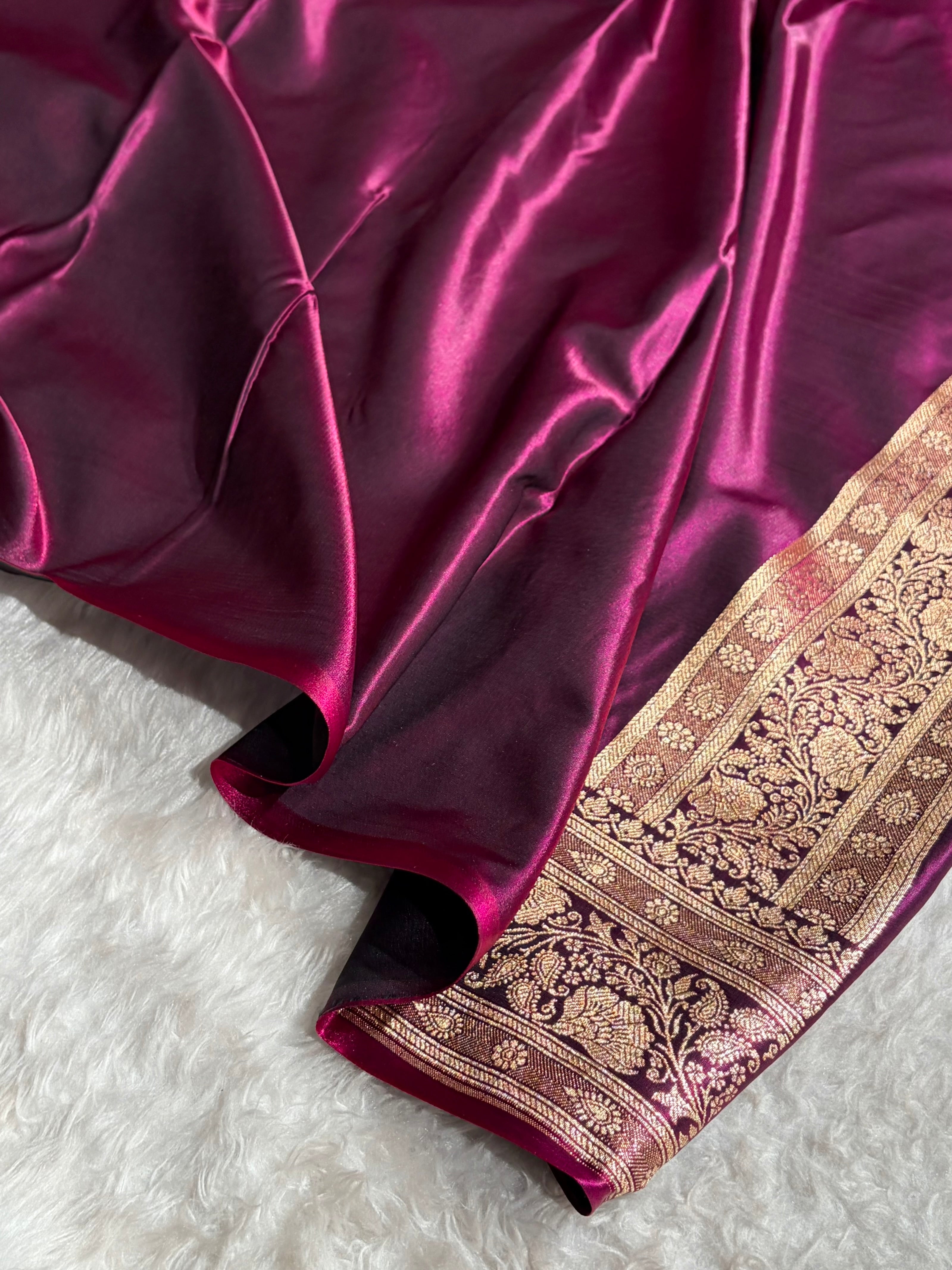 Jaal Pattern Banarasi Satin Silk Saree | Satin Katan Silk Saree by Mysorepattu