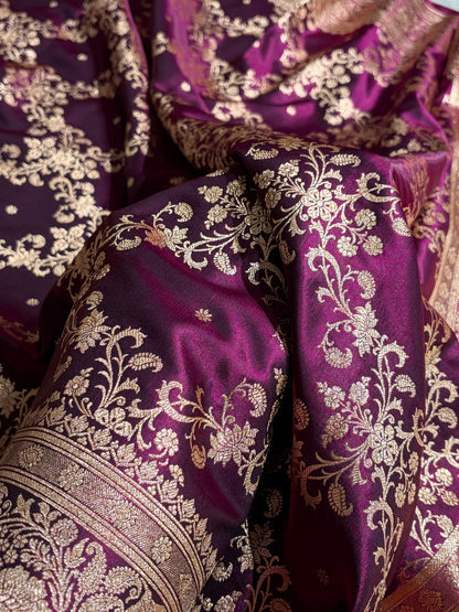 Jaal Pattern Banarasi Satin Silk Saree | Satin Katan Silk Saree by Mysorepattu