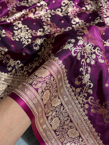 Jaal Pattern Banarasi Satin Silk Saree | Satin Katan Silk Saree by Mysorepattu