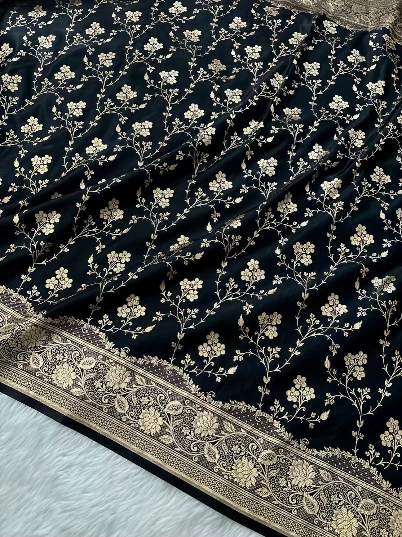 Fire Gold Banarasi Satin Silk Saree with Booti Work | Luxury Wedding & Festive Wear Saree for Women
