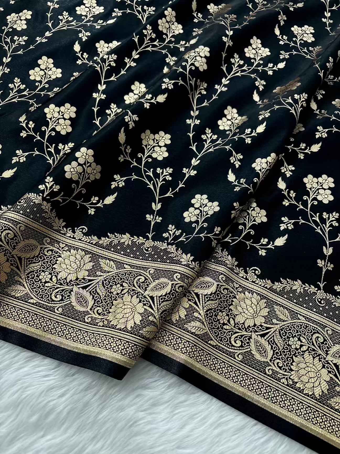 Fire Gold Banarasi Satin Silk Saree with Booti Work | Luxury Wedding & Festive Wear Saree for Women