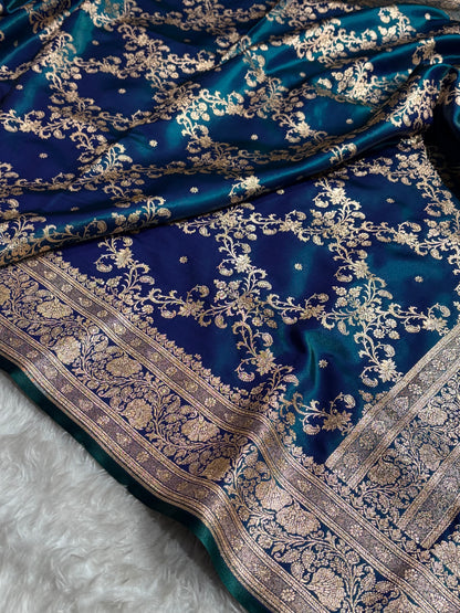 Jaal Pattern Banarasi Satin Silk Saree | Satin Katan Silk Saree by Mysorepattu