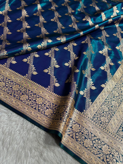 Cross Pattern Banarasi Satin Silk Saree in Maroon | Premium Jacquard Weave