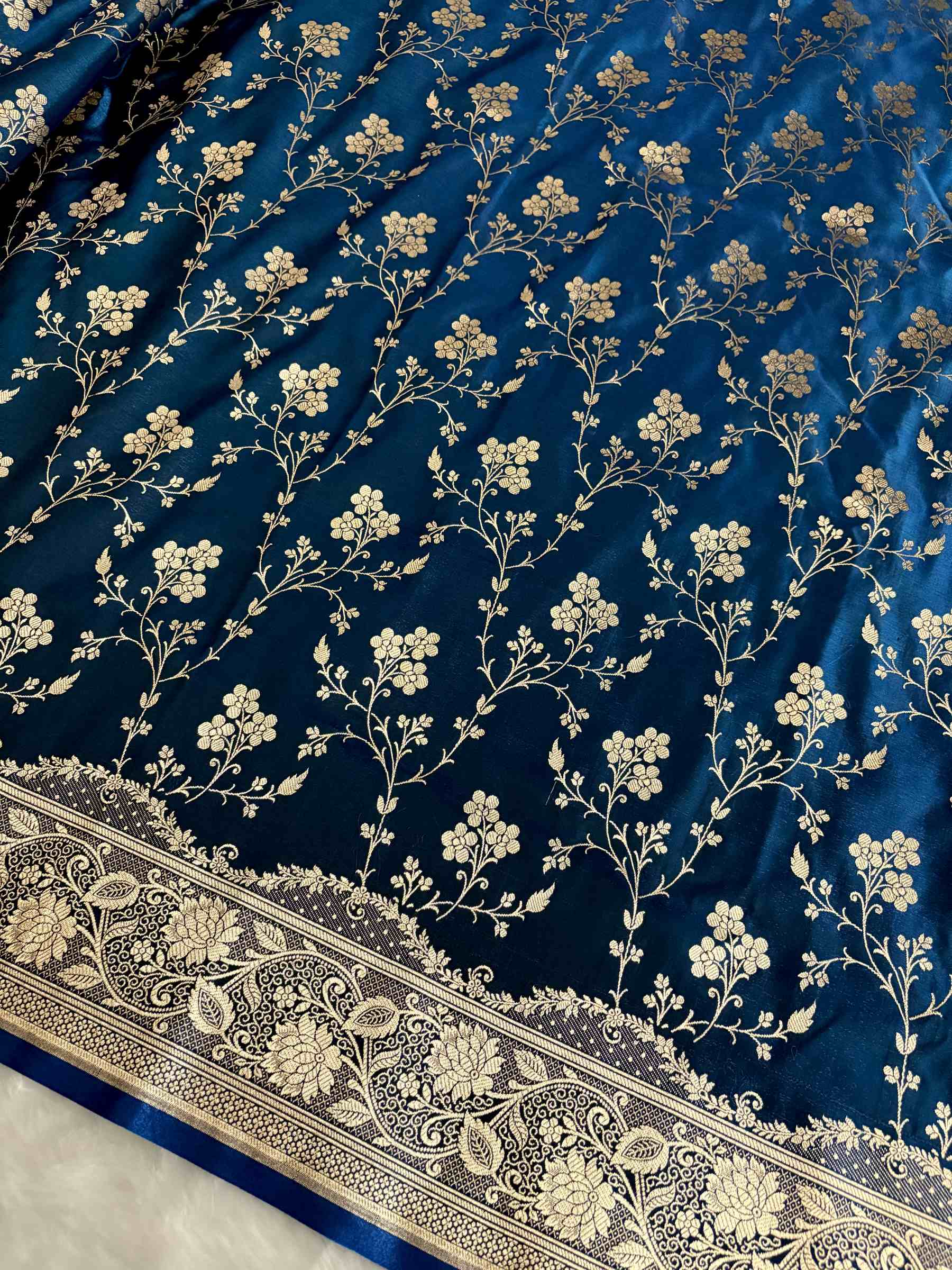 Fire Gold Banarasi Satin Silk Saree with Booti Work | Luxury Wedding & Festive Wear Saree for Women