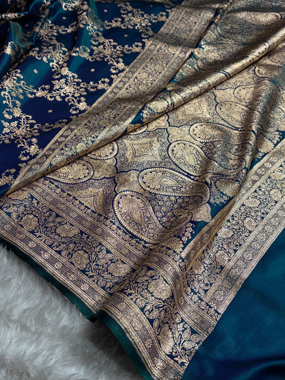 Jaal Pattern Banarasi Satin Silk Saree | Satin Katan Silk Saree by Mysorepattu