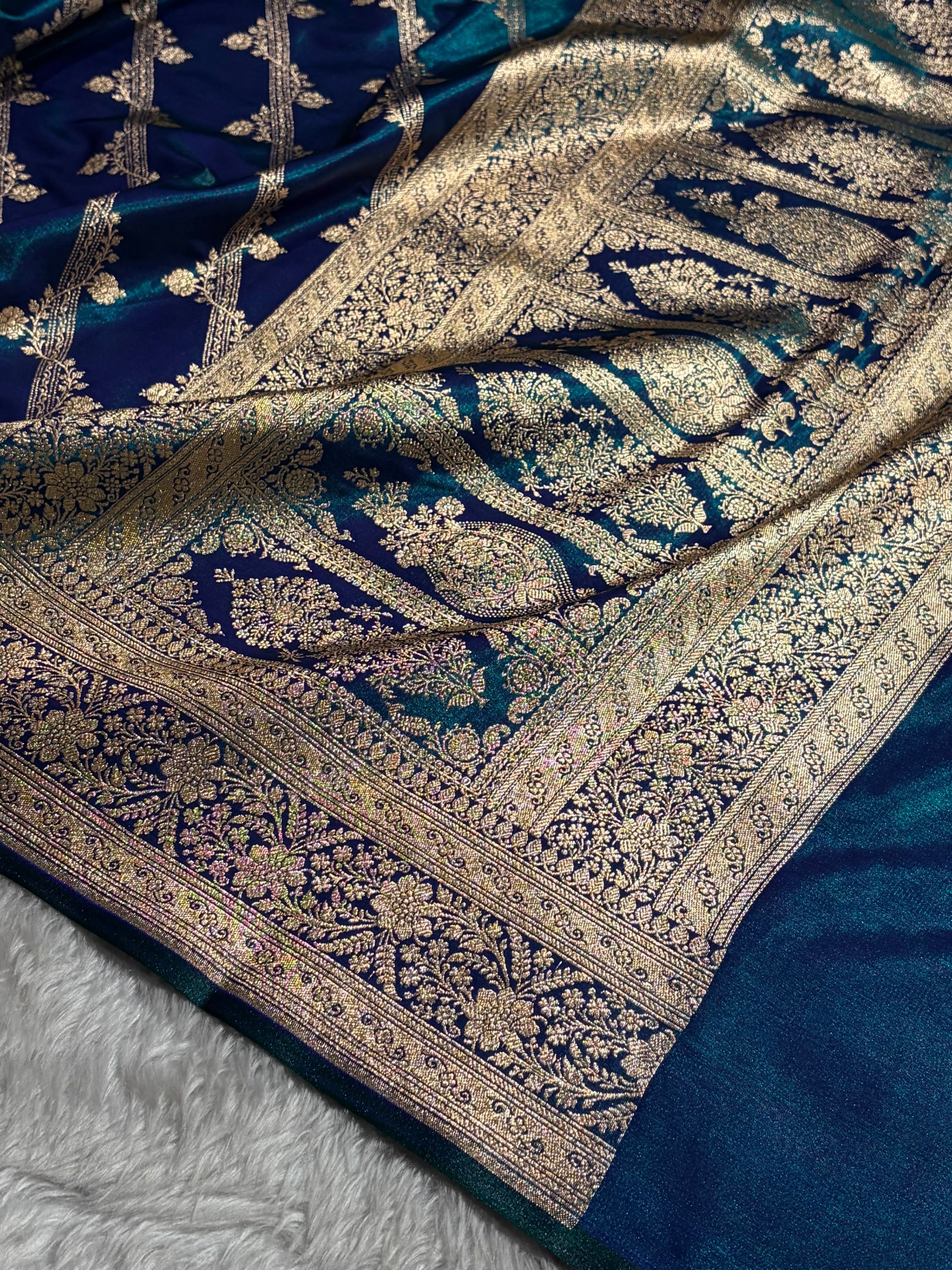 Cross Pattern Banarasi Satin Silk Saree in Maroon | Premium Jacquard Weave