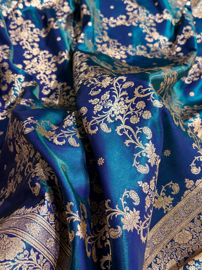 Jaal Pattern Banarasi Satin Silk Saree | Satin Katan Silk Saree by Mysorepattu
