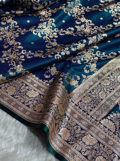 Jaal Pattern Banarasi Satin Silk Saree | Satin Katan Silk Saree by Mysorepattu