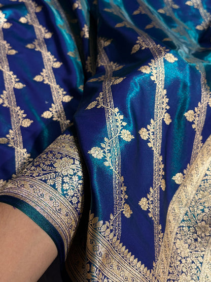 Cross Pattern Banarasi Satin Silk Saree in Maroon | Premium Jacquard Weave