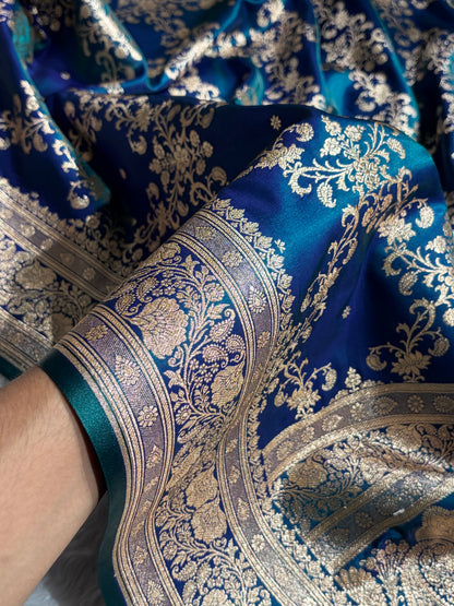 Jaal Pattern Banarasi Satin Silk Saree | Satin Katan Silk Saree by Mysorepattu