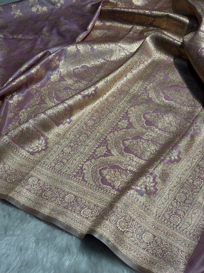 Banarasi Cross Jaal Satin Katan Silk Saree | Jacquard Woven Traditional Banarasi Saree
